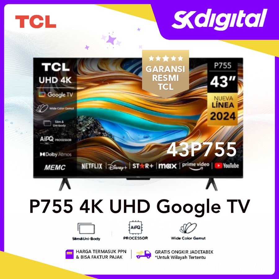 Tv TCL 43P755 43 Inch 4K uhd google tv dolby vision 43P755 new