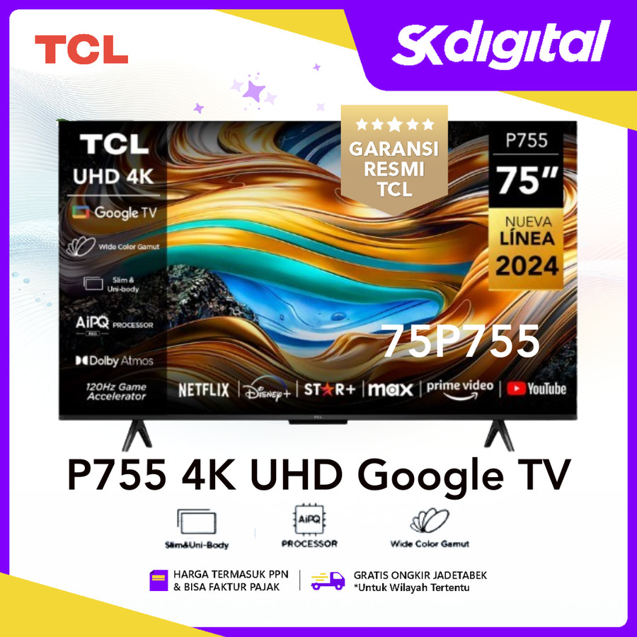 Tv TCL 75P755 4K uhd google tv dolby vision 75P755 new