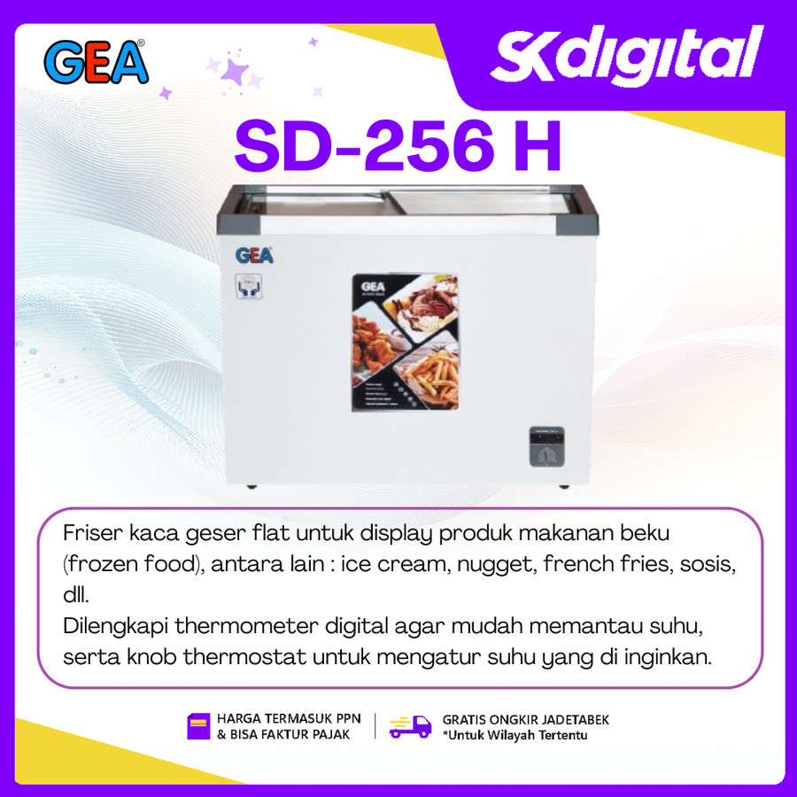 Chest Freezer Gea SD-256 H Sliding Flat Glass Freezer 256 Liter