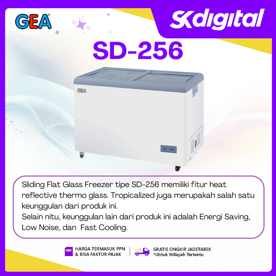 Chest Freezer Gea SD-256 Sliding Flat Glass Freezer