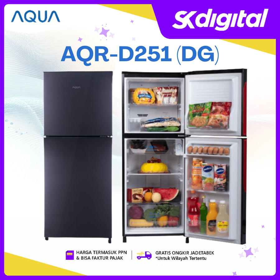 Kulkas Aqua AQR-D251 Kulkas 2 Pintu Small 2 Door Refrigerator AQR-D251(DG) - Image 2