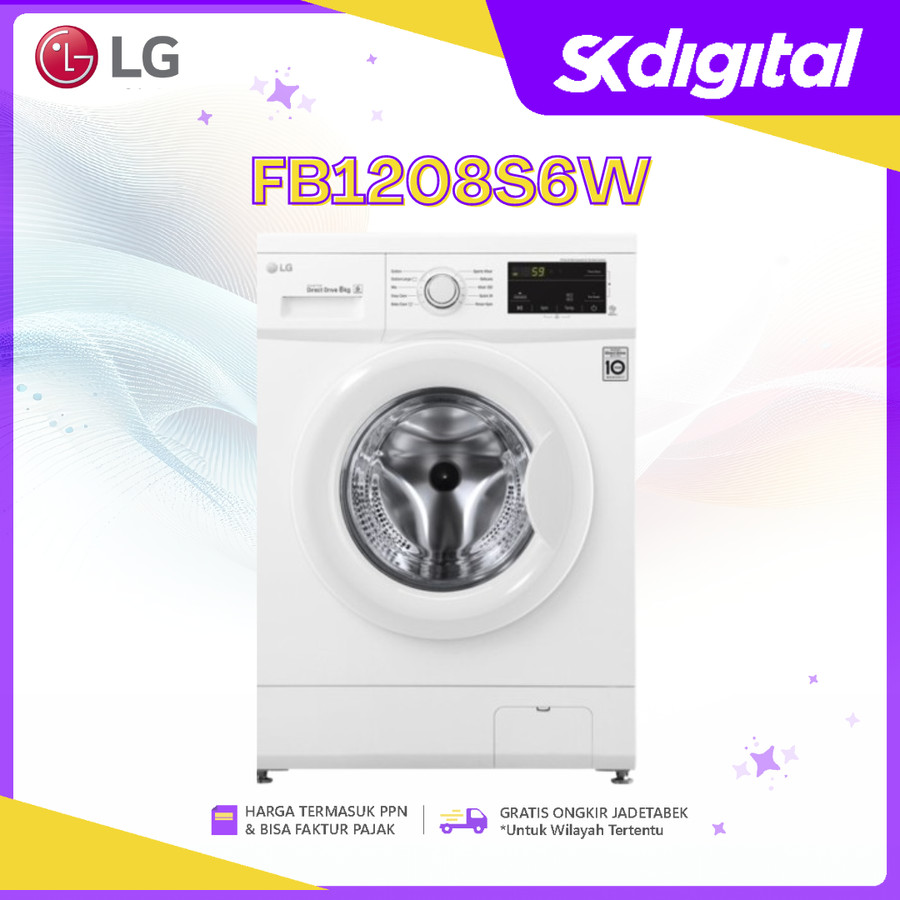 Mesin cuci LG FB1208S6W inverter front loading 8kg FB-1208S6W
