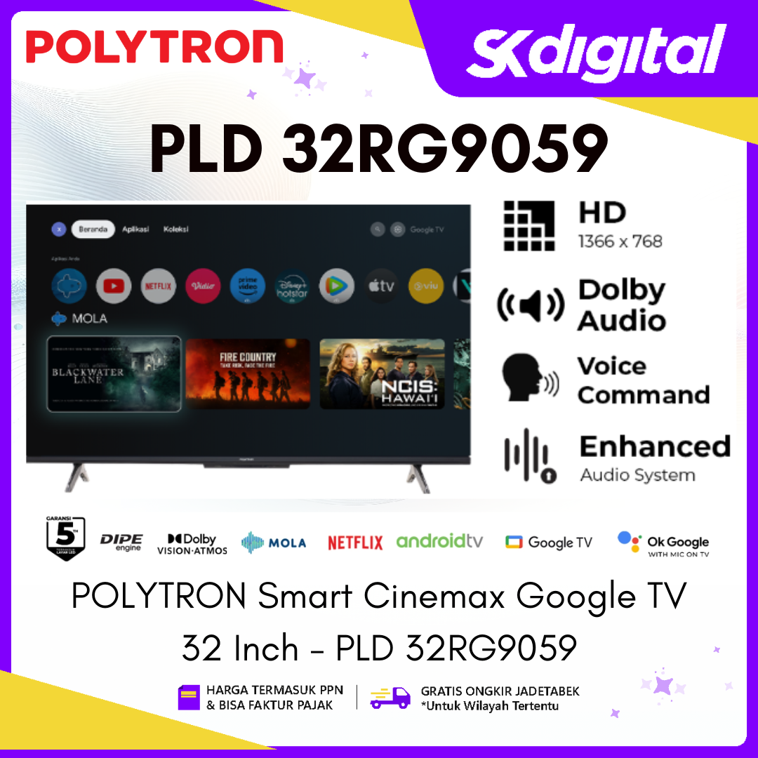 TV Polytron PLD 32RG9059 Smart Cinemax Google TV 32 Inch