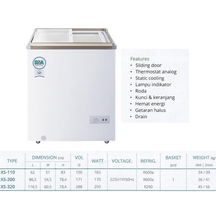 Chest Freezer RSA XS-110 Sliding Flat Glass Freezer 100 Liter - XS-110 - Image 7